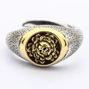 Sterling Silver Brass Skull and Rose Ring