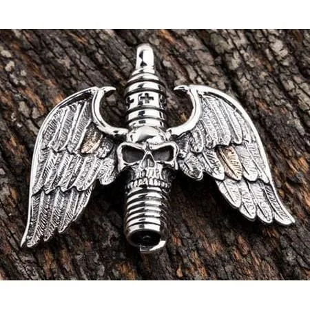 Sterling Silver Skull Wings Gothic Pendant