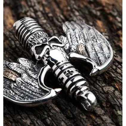 Sterling Silver Skull Wings Gothic Pendant
