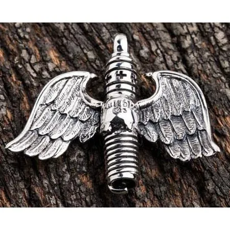 Sterling Silver Skull Wings Gothic Pendant