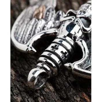 Sterling Silver Skull Wings Gothic Pendant