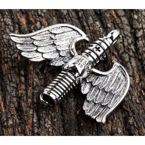 Sterling Silver Skull Wings Gothic Pendant