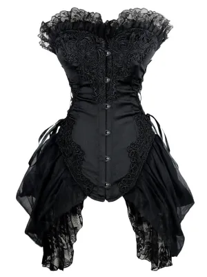 Strapless Floral Embroidery Mesh Princess Gothic Vintage Corset with Lace Skirt