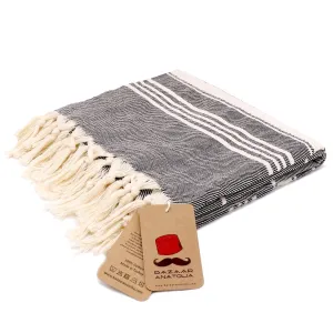 Stripe Turkish Beach & Peshtemal Towel - Black