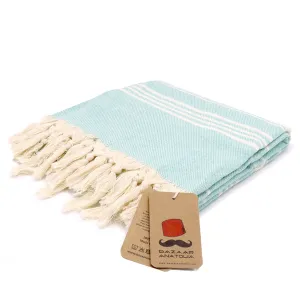 Stripe Turkish Beach & Peshtemal Towel - Mint