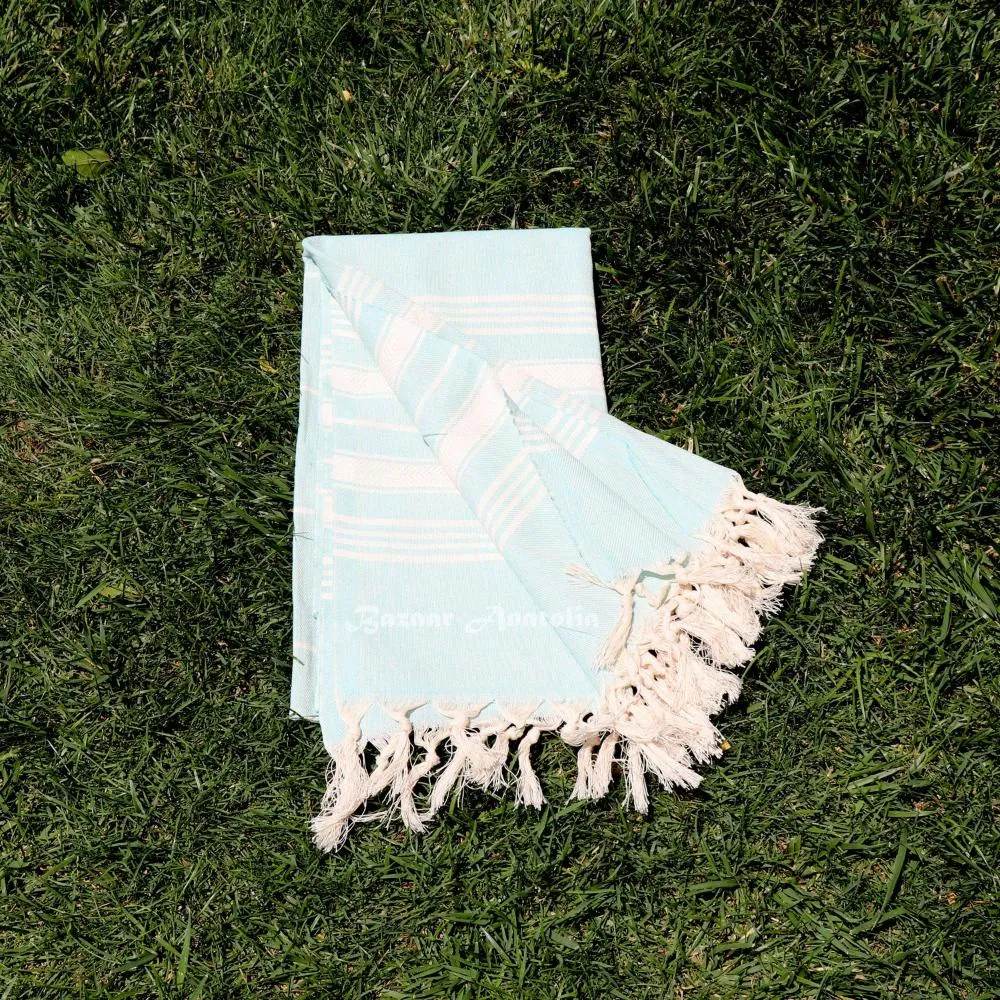 Stripe Turkish Beach & Peshtemal Towel - Mint
