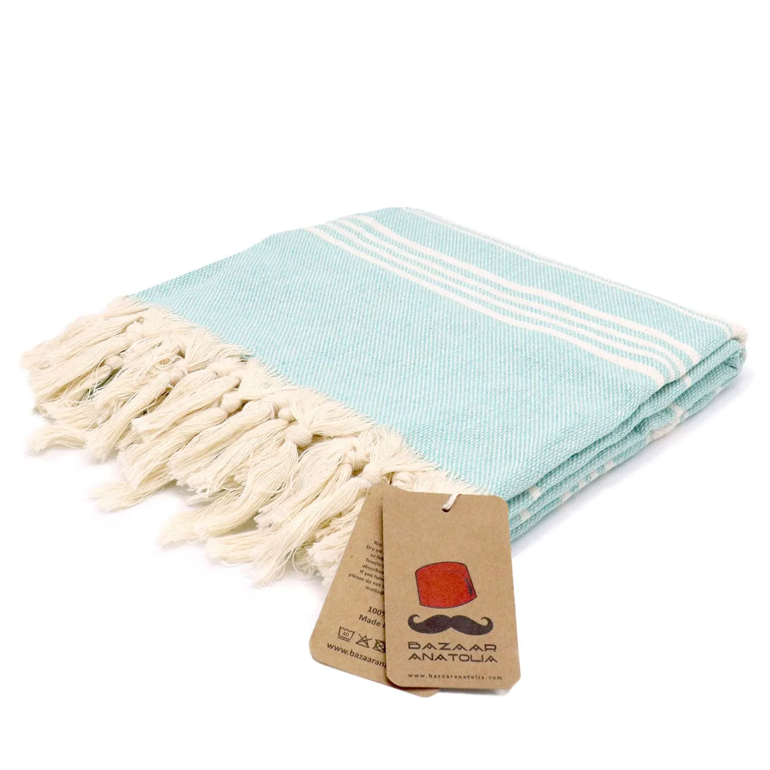 Stripe Turkish Beach & Peshtemal Towel - Mint