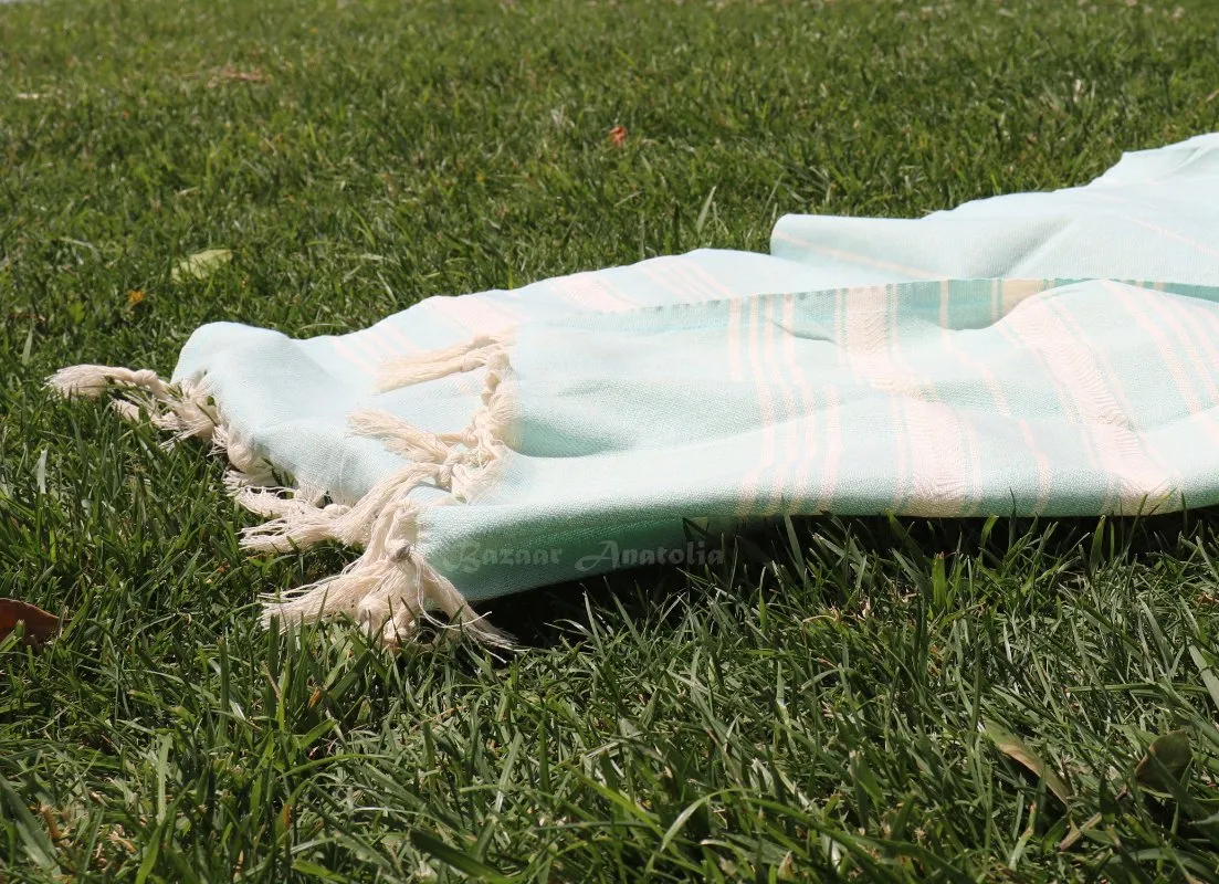 Stripe Turkish Beach & Peshtemal Towel - Mint