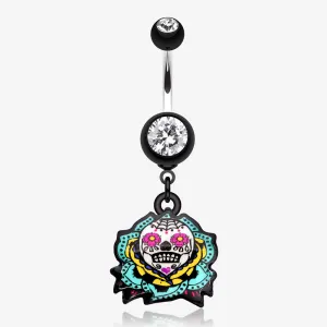 Sugar Skull Rose Belly Button Ring