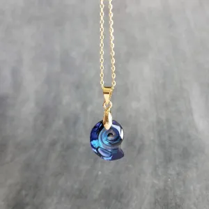 Swarovski Blue Seashell Necklace, gold chain, Bermuda blue crystal, nautilus shell pendant, gold shell necklace, crystal shell, cobalt blue