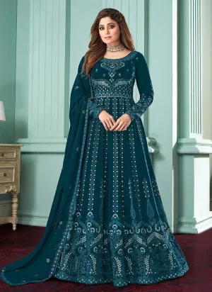 Teal Blue Heavy Embroidered Gown Style Anarkali