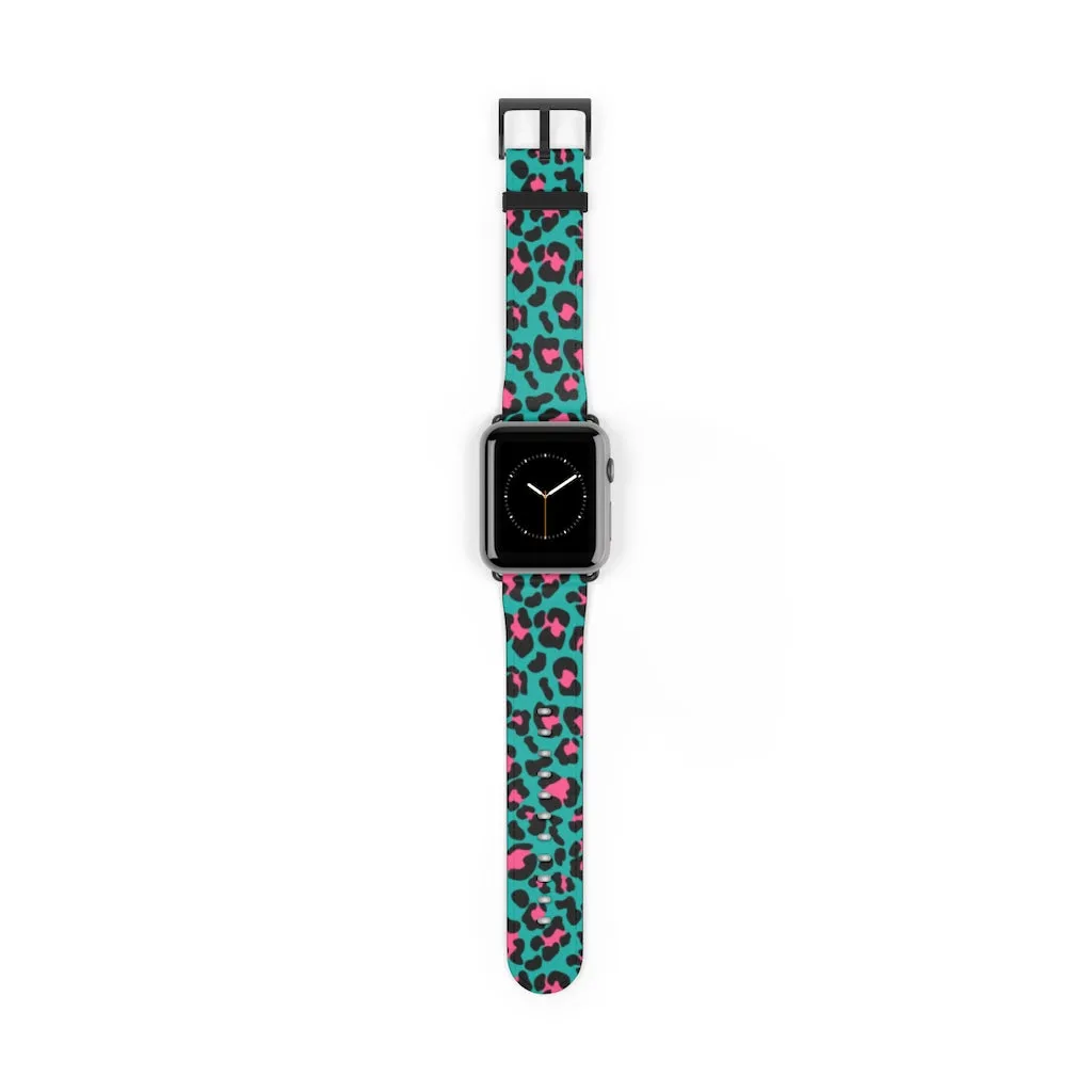 Teal Leopard Print Watch Band / Faux Leather Apple Watch Band / Series 1, 2, 3, 4, 5