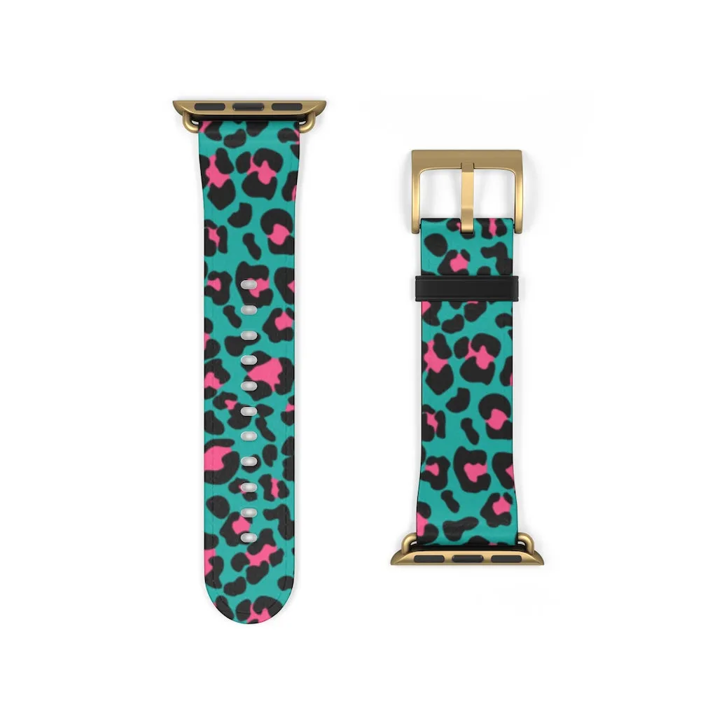 Teal Leopard Print Watch Band / Faux Leather Apple Watch Band / Series 1, 2, 3, 4, 5