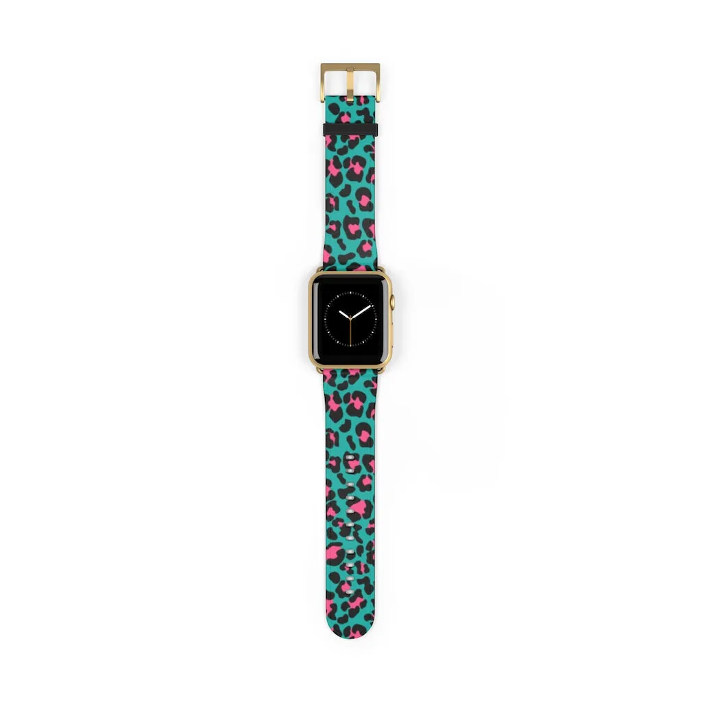 Teal Leopard Print Watch Band / Faux Leather Apple Watch Band / Series 1, 2, 3, 4, 5