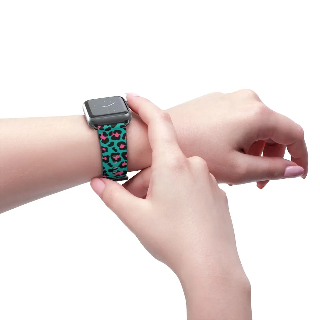 Teal Leopard Print Watch Band / Faux Leather Apple Watch Band / Series 1, 2, 3, 4, 5