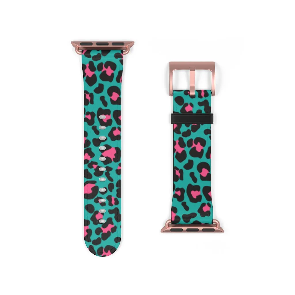 Teal Leopard Print Watch Band / Faux Leather Apple Watch Band / Series 1, 2, 3, 4, 5
