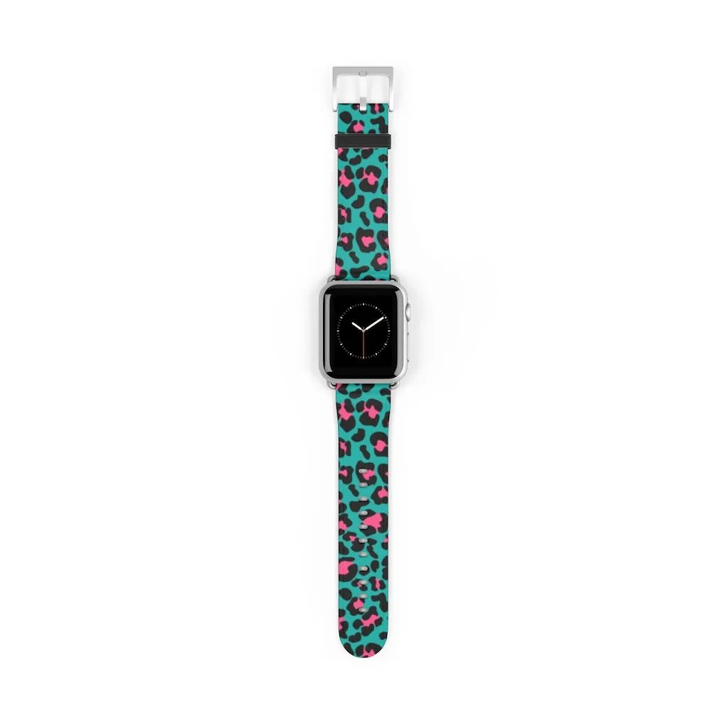 Teal Leopard Print Watch Band / Faux Leather Apple Watch Band / Series 1, 2, 3, 4, 5