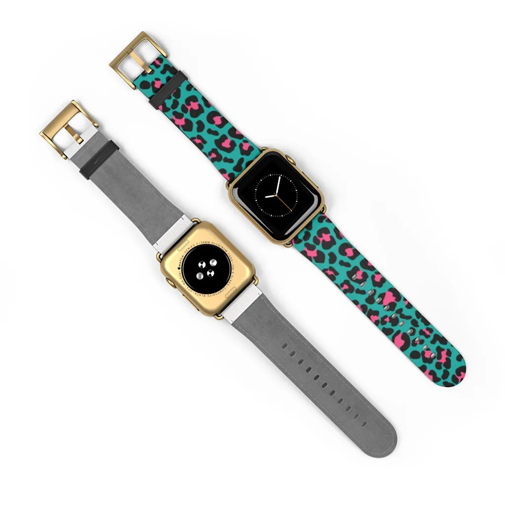 Teal Leopard Print Watch Band / Faux Leather Apple Watch Band / Series 1, 2, 3, 4, 5