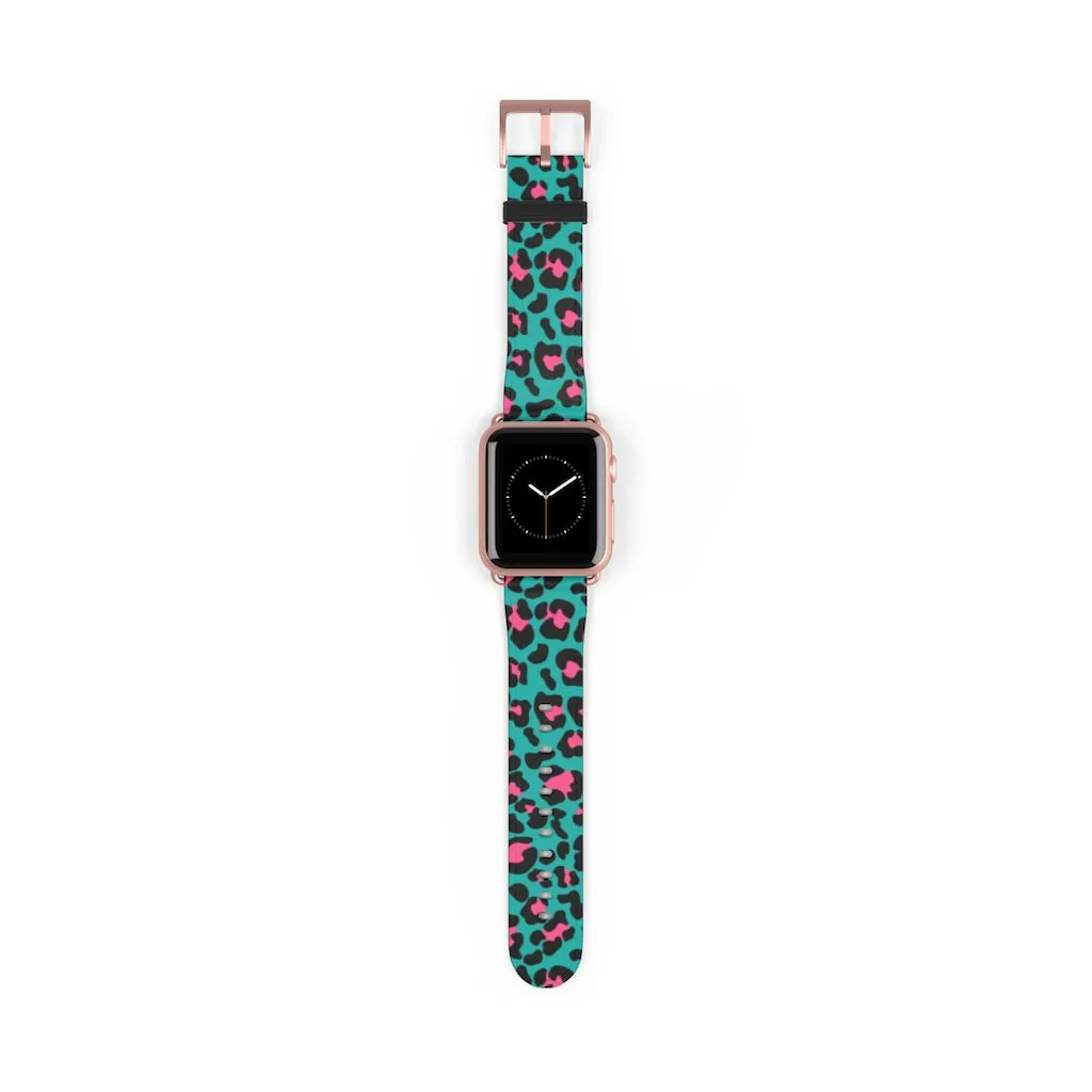 Teal Leopard Print Watch Band / Faux Leather Apple Watch Band / Series 1, 2, 3, 4, 5