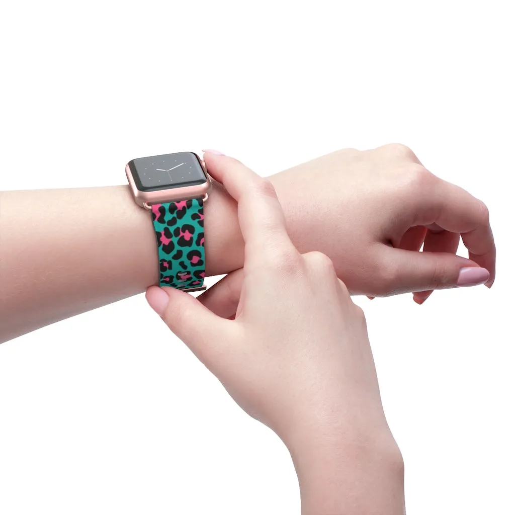 Teal Leopard Print Watch Band / Faux Leather Apple Watch Band / Series 1, 2, 3, 4, 5