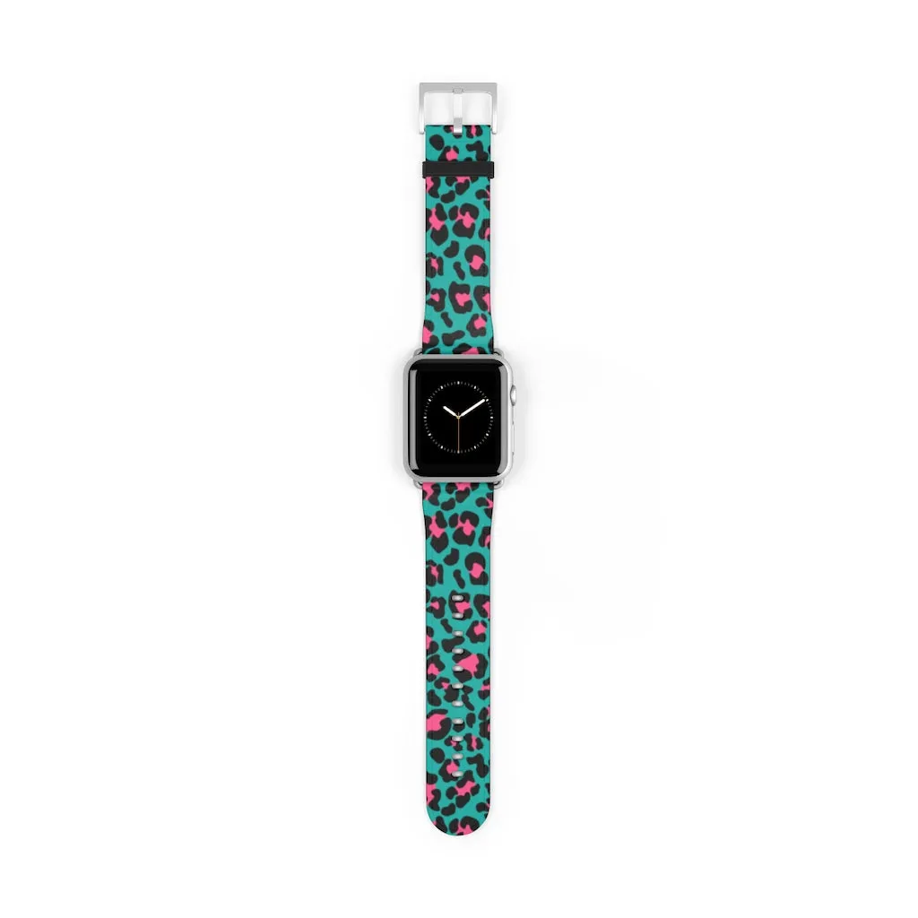 Teal Leopard Print Watch Band / Faux Leather Apple Watch Band / Series 1, 2, 3, 4, 5