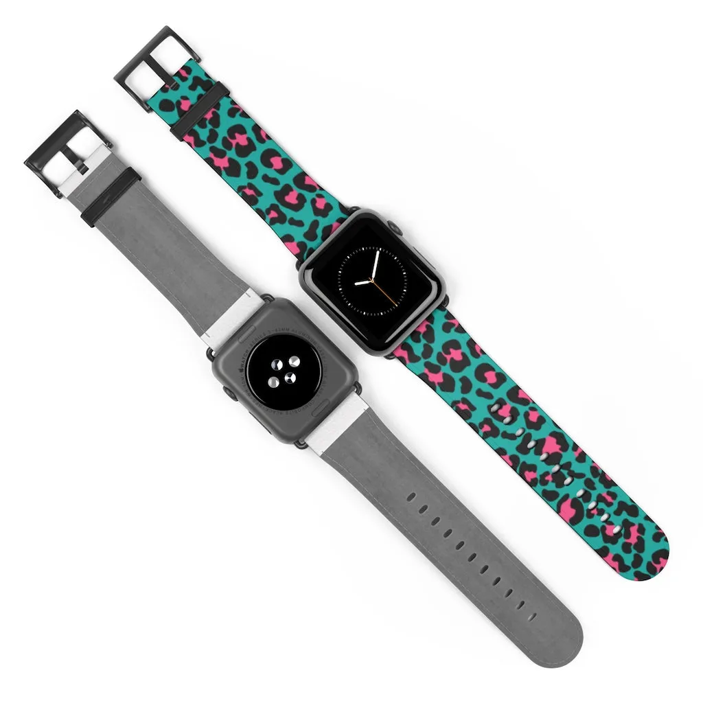 Teal Leopard Print Watch Band / Faux Leather Apple Watch Band / Series 1, 2, 3, 4, 5