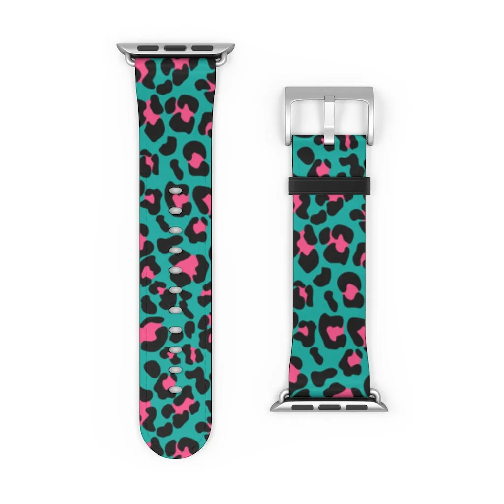 Teal Leopard Print Watch Band / Faux Leather Apple Watch Band / Series 1, 2, 3, 4, 5