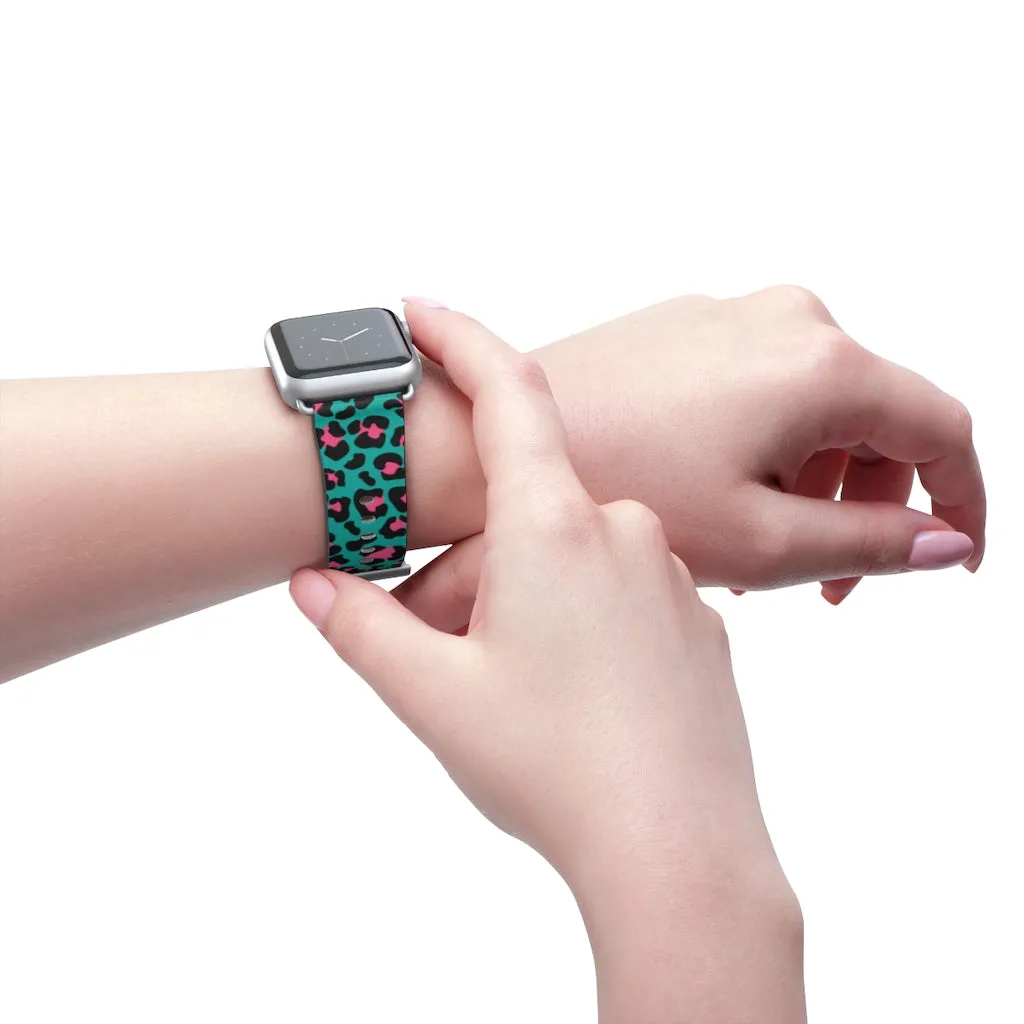 Teal Leopard Print Watch Band / Faux Leather Apple Watch Band / Series 1, 2, 3, 4, 5