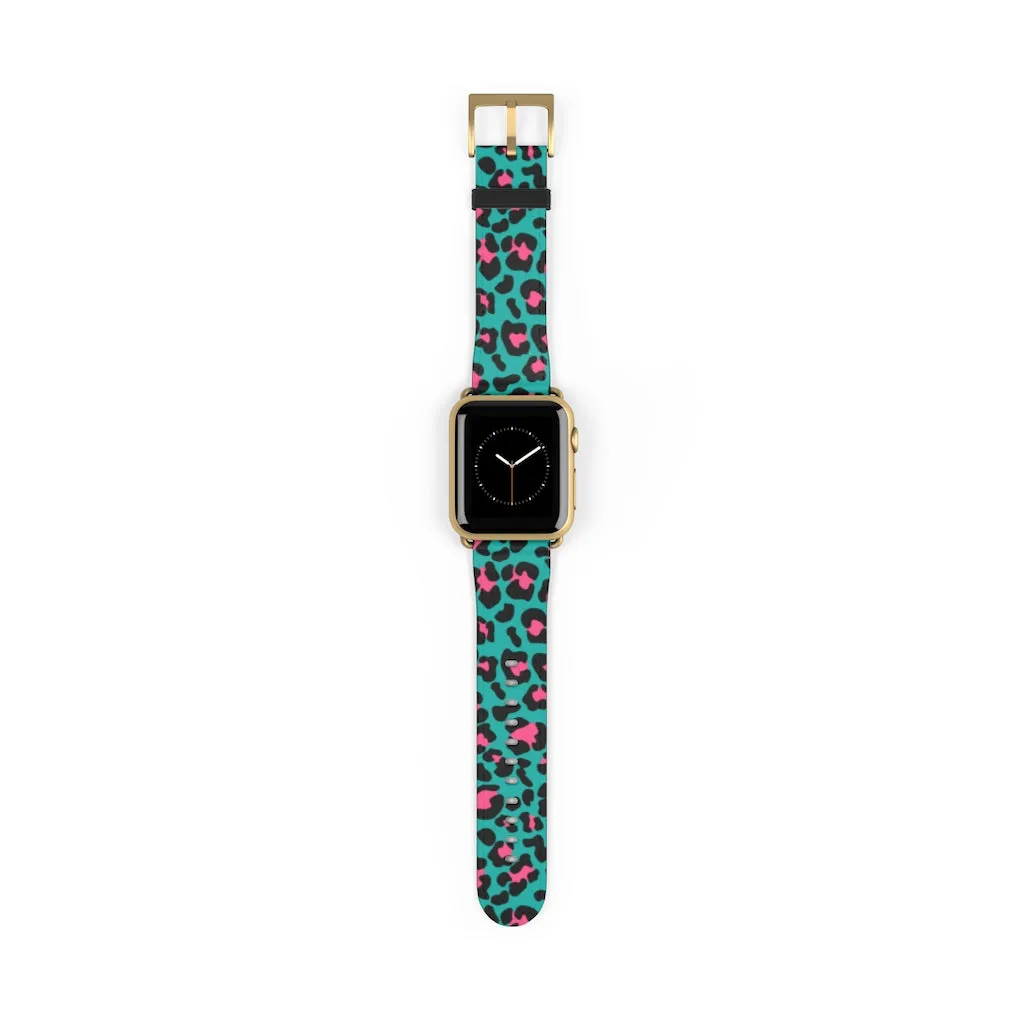 Teal Leopard Print Watch Band / Faux Leather Apple Watch Band / Series 1, 2, 3, 4, 5
