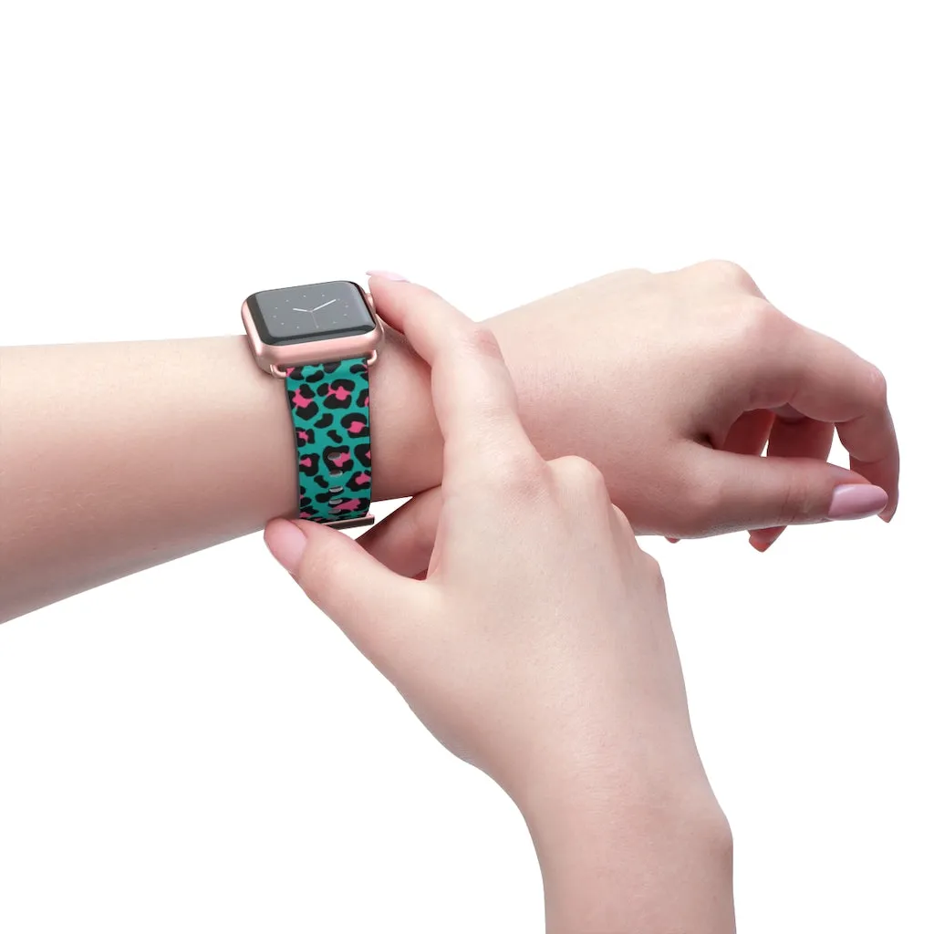 Teal Leopard Print Watch Band / Faux Leather Apple Watch Band / Series 1, 2, 3, 4, 5