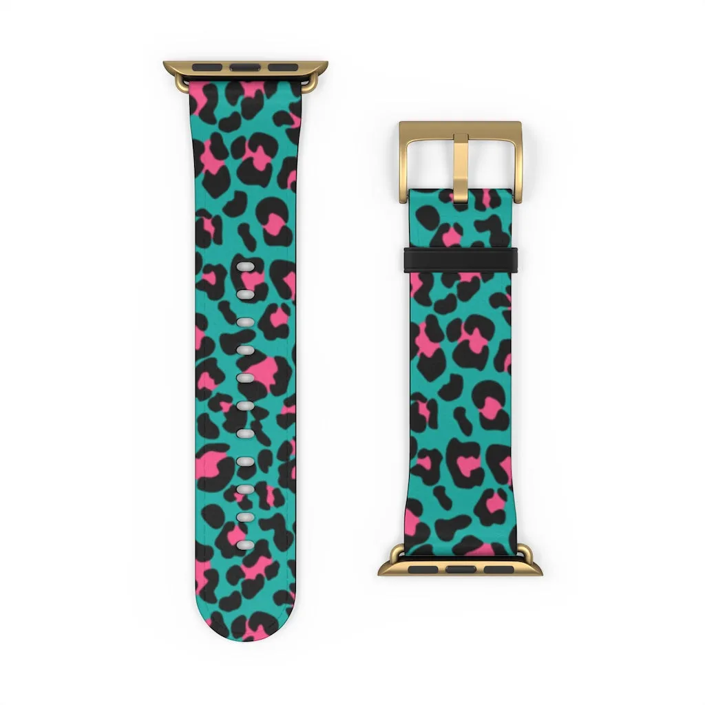 Teal Leopard Print Watch Band / Faux Leather Apple Watch Band / Series 1, 2, 3, 4, 5