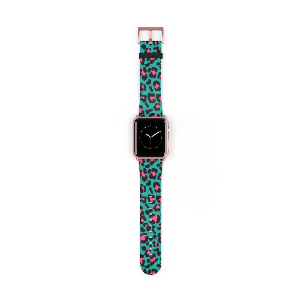 Teal Leopard Print Watch Band / Faux Leather Apple Watch Band / Series 1, 2, 3, 4, 5