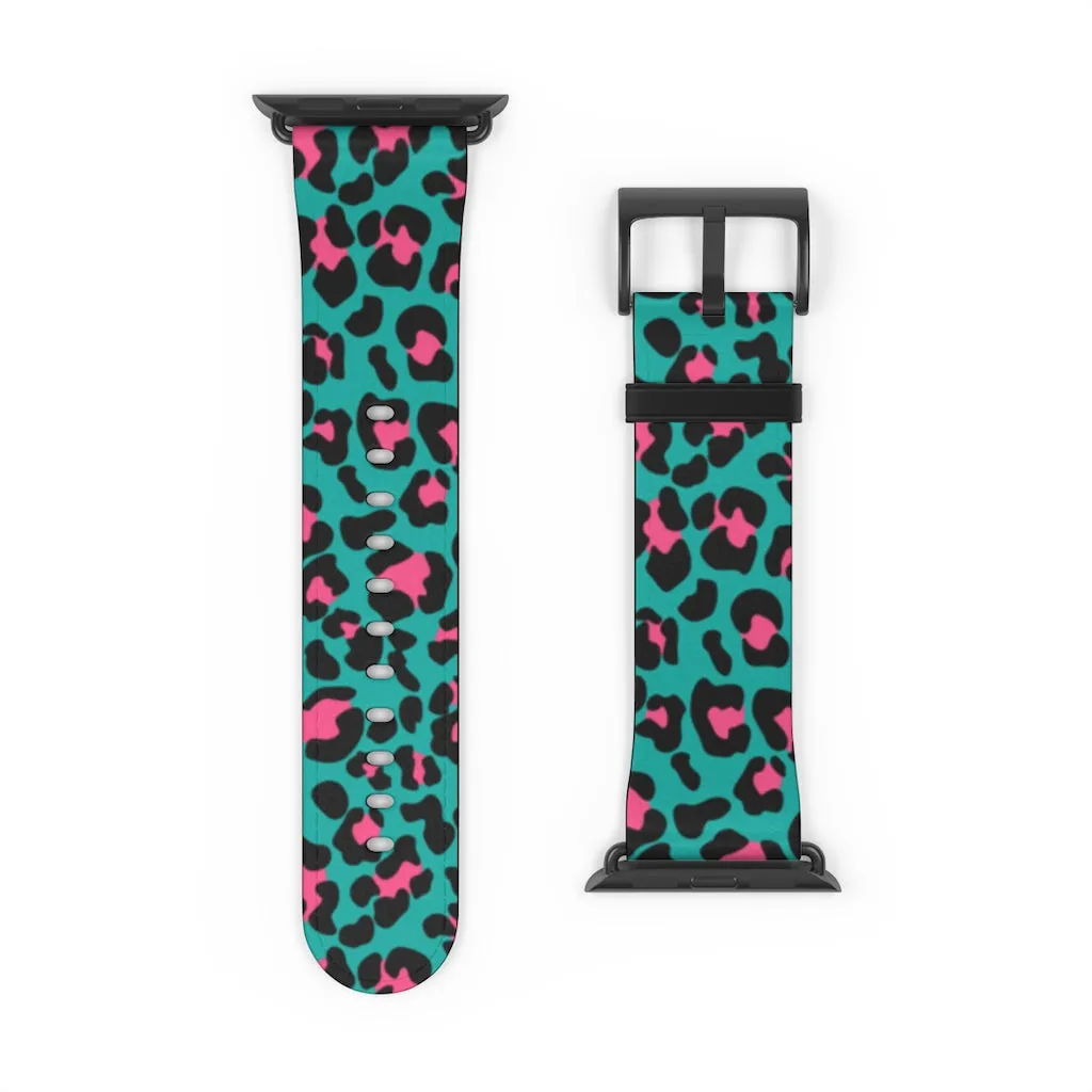 Teal Leopard Print Watch Band / Faux Leather Apple Watch Band / Series 1, 2, 3, 4, 5