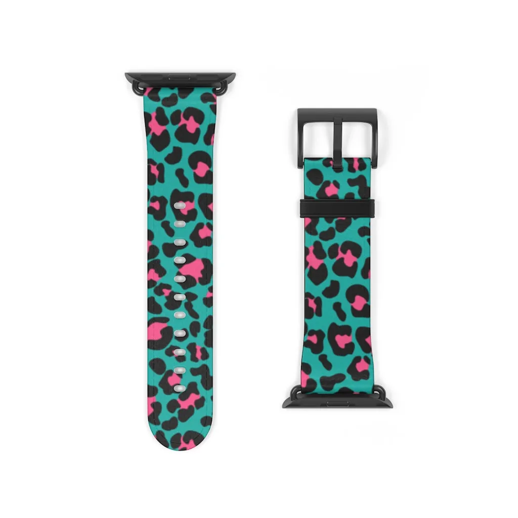 Teal Leopard Print Watch Band / Faux Leather Apple Watch Band / Series 1, 2, 3, 4, 5