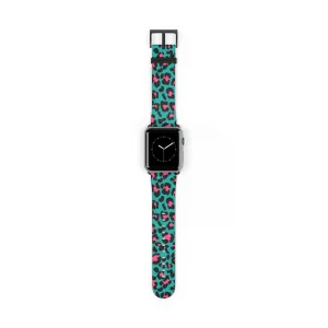 Teal Leopard Print Watch Band / Faux Leather Apple Watch Band / Series 1, 2, 3, 4, 5