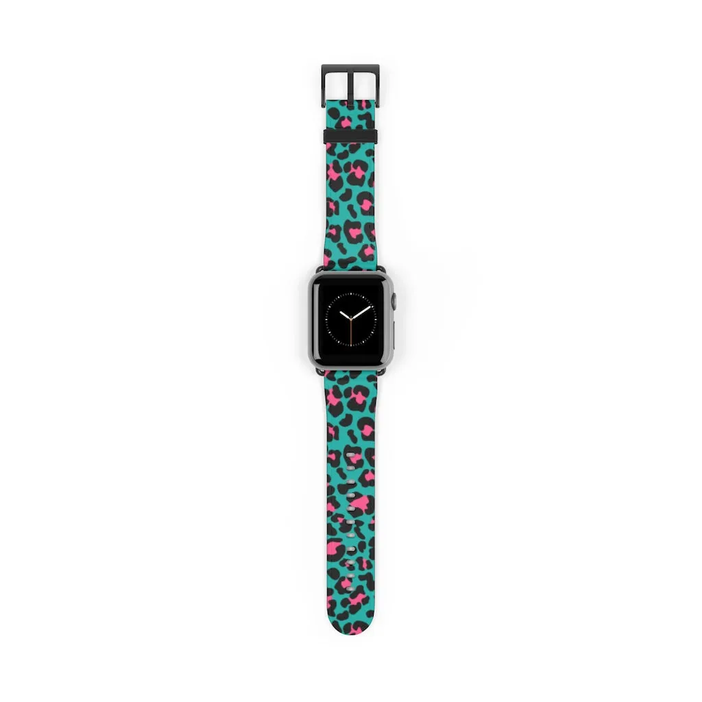 Teal Leopard Print Watch Band / Faux Leather Apple Watch Band / Series 1, 2, 3, 4, 5