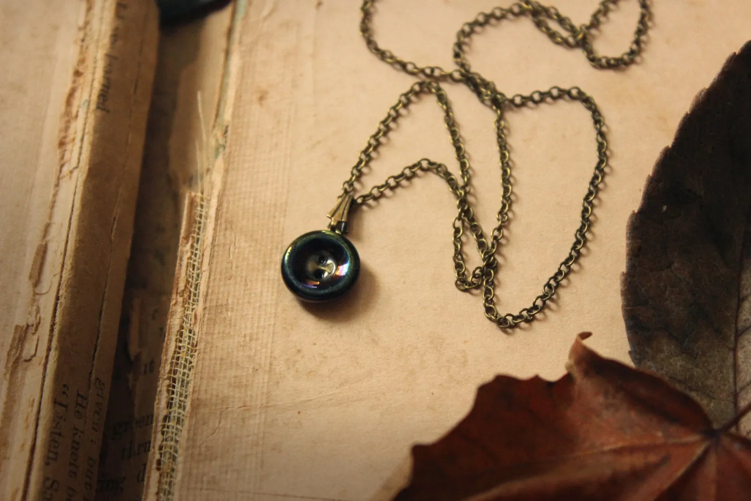 The Eye of Moriarty. Storyteller Series. Antique Glass Button Necklace.