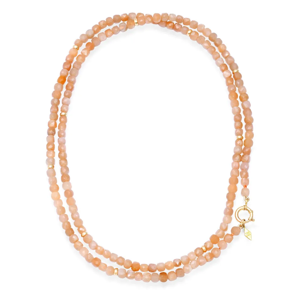 The Long Sailor Lock Beaded Gemstone Necklace: Peach Moonstone