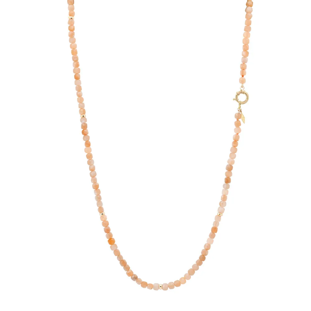 The Long Sailor Lock Beaded Gemstone Necklace: Peach Moonstone