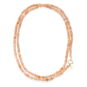 The Long Sailor Lock Beaded Gemstone Necklace: Peach Moonstone