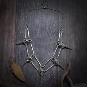 The RAVEN Pendant Necklace Antiqued Silver Bird Skull, Chocker Necklace Unisex Mens Necklace Boho Statement Necklace