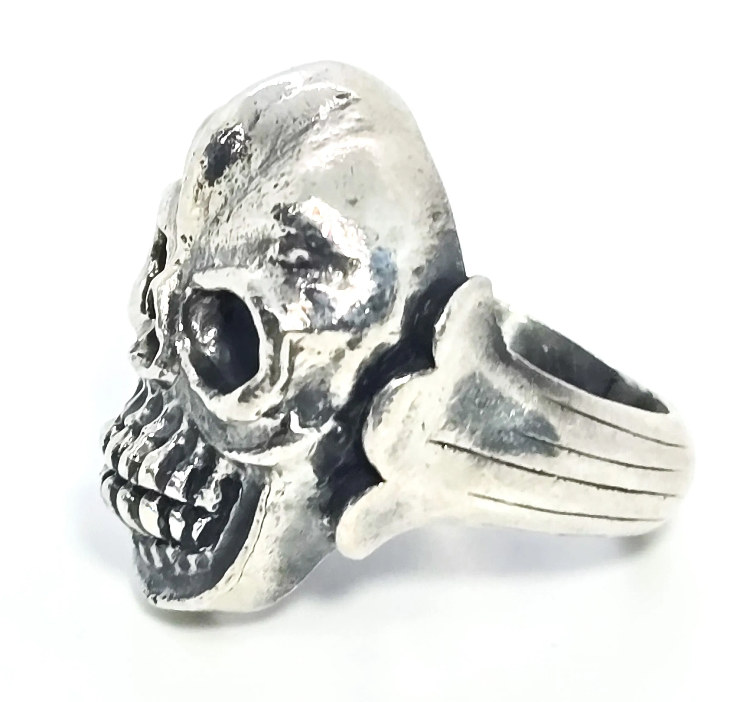Thick Skull retro biker solid sterling silver macabre memento mori goth ring size 9 B