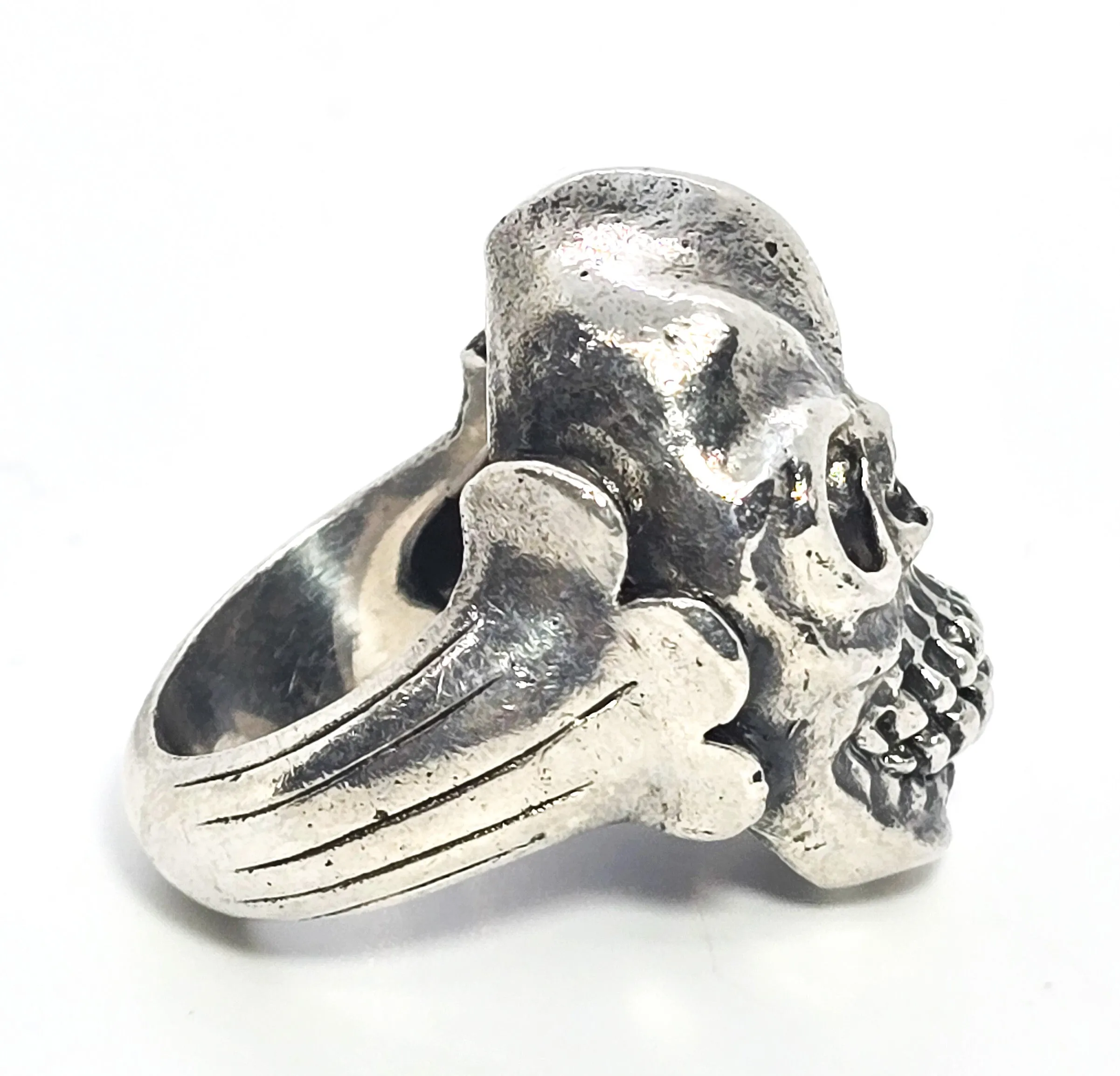 Thick Skull retro biker solid sterling silver macabre memento mori goth ring size 9 B