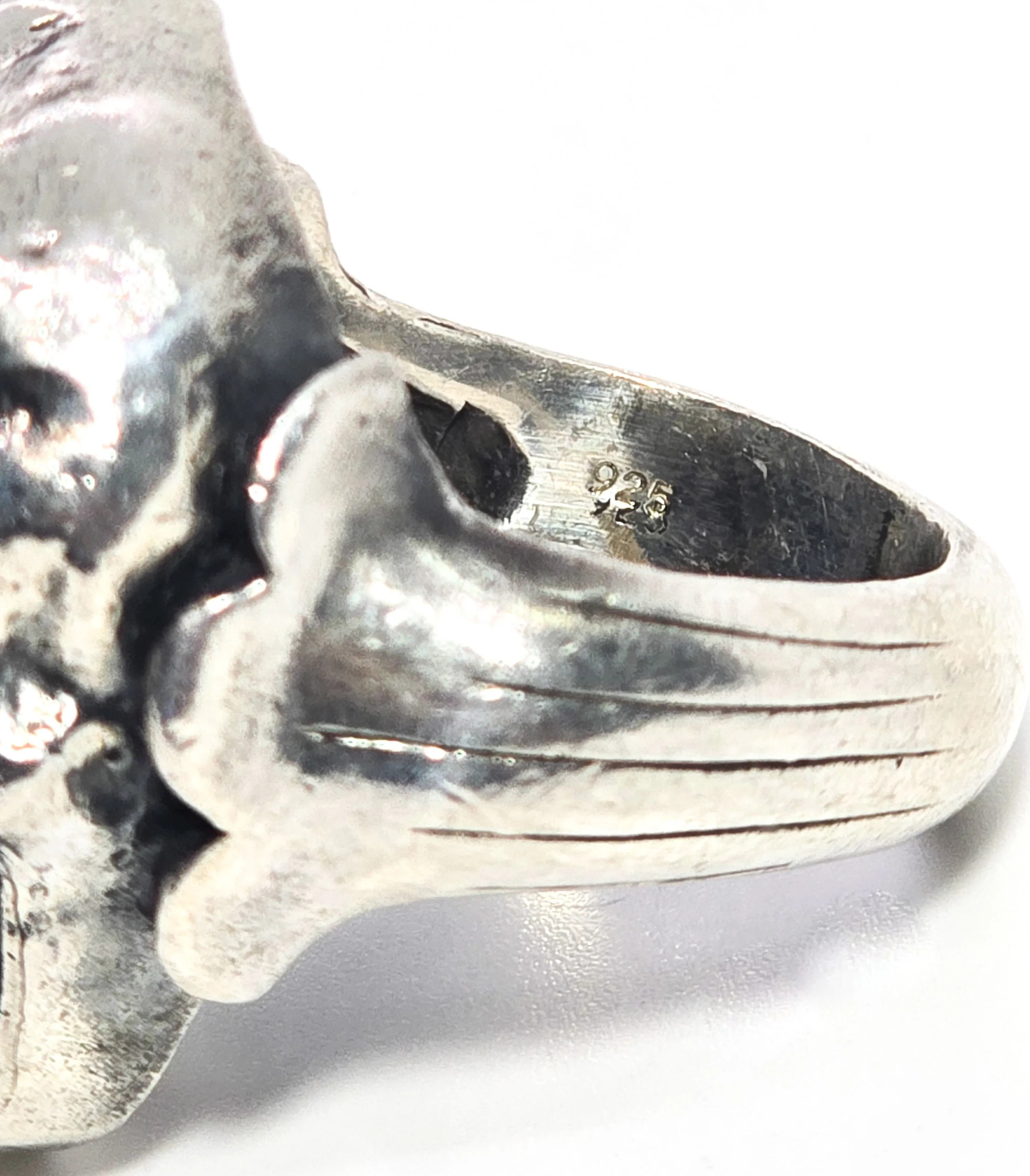 Thick Skull retro biker solid sterling silver macabre memento mori goth ring size 9 B