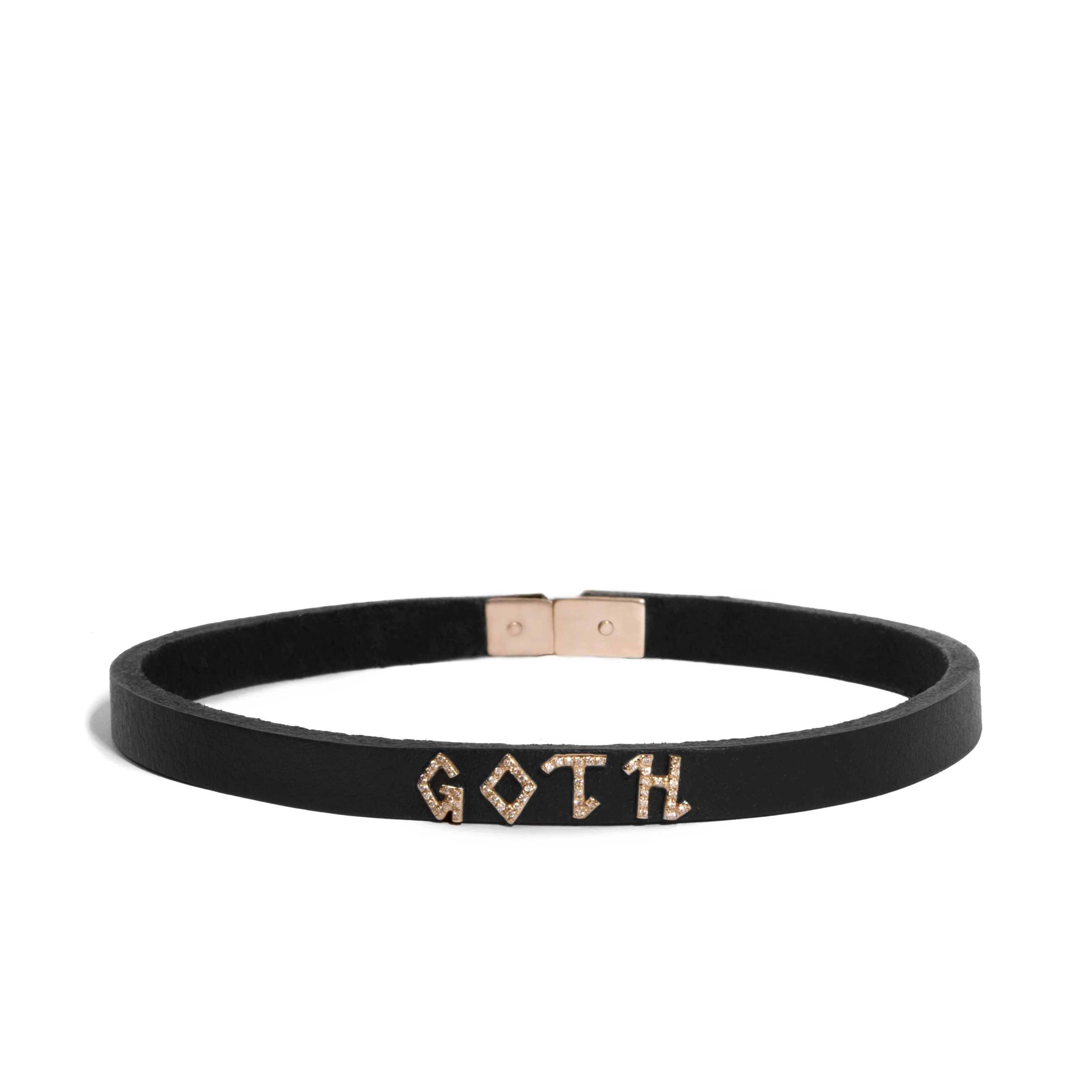 Triangle Leather Choker with Micro Pave Monogram Letter Charms