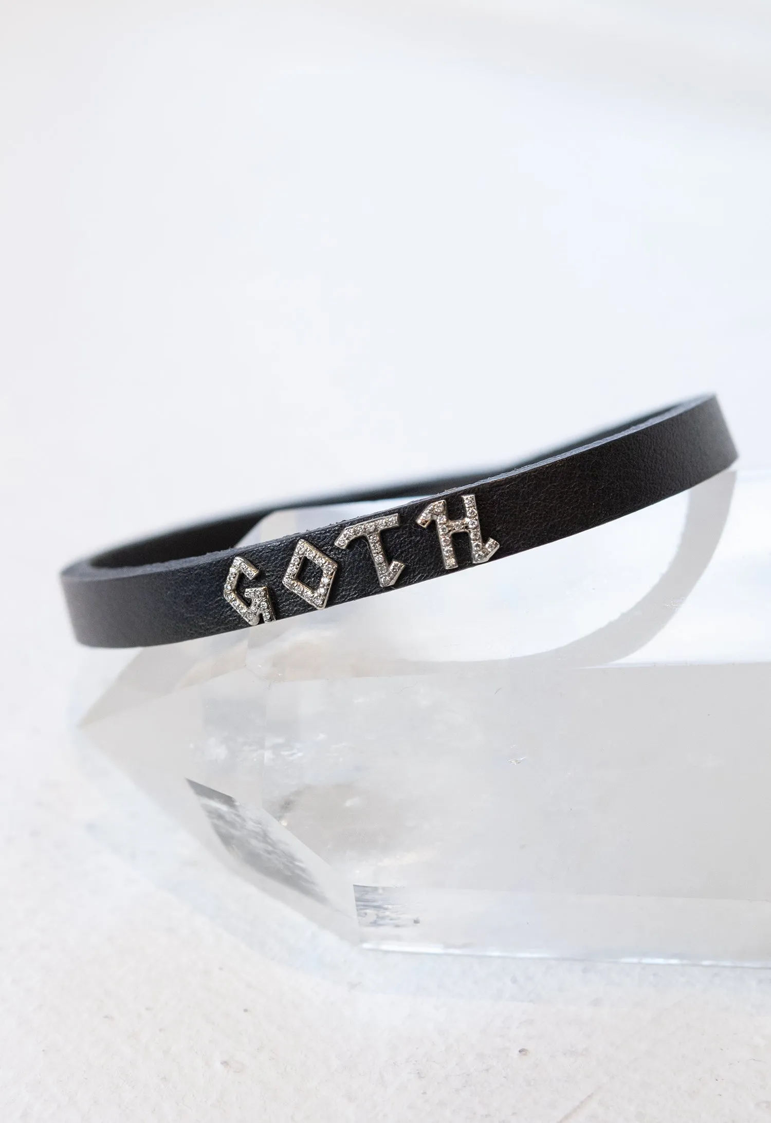 Triangle Leather Choker with Micro Pave Monogram Letter Charms