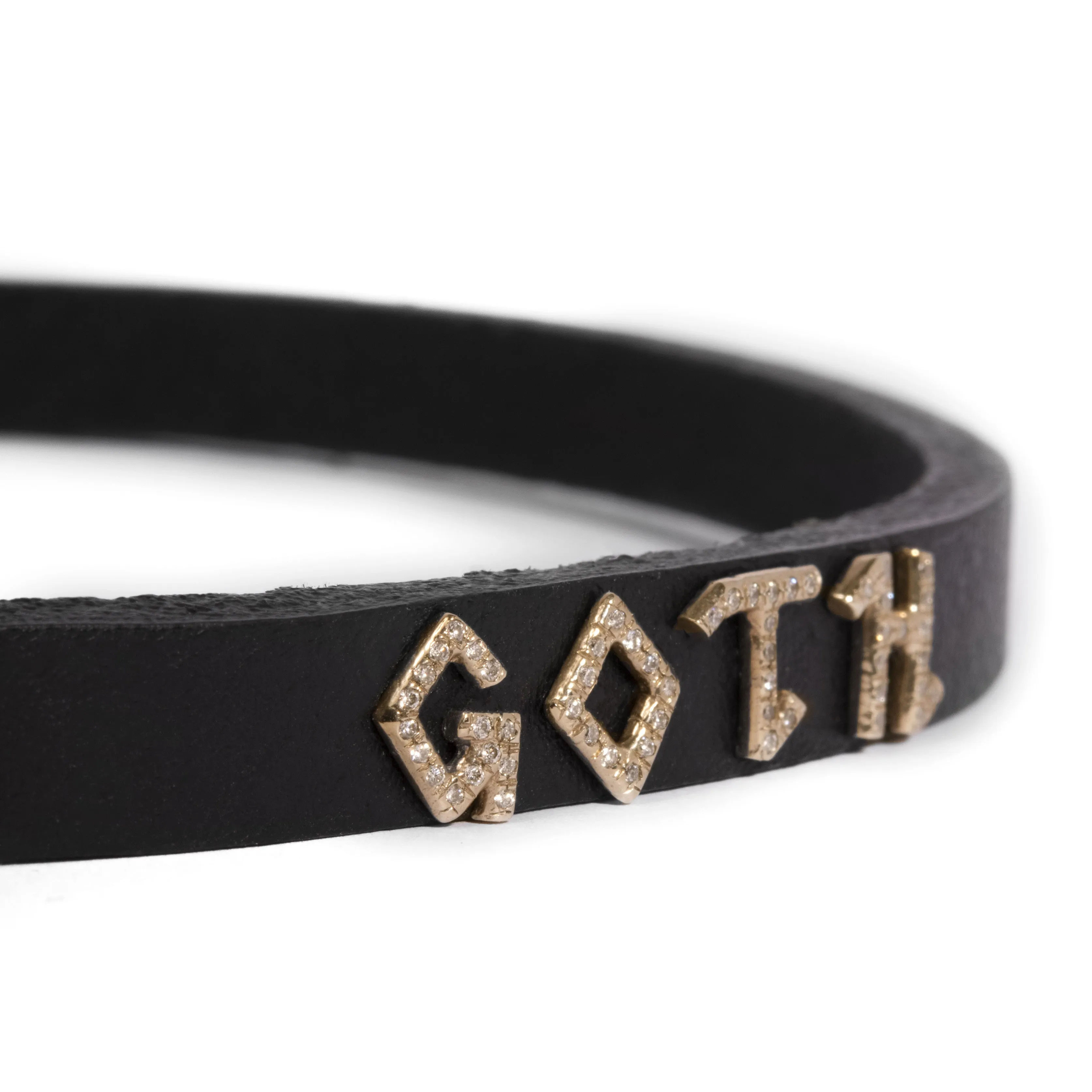 Triangle Leather Choker with Micro Pave Monogram Letter Charms
