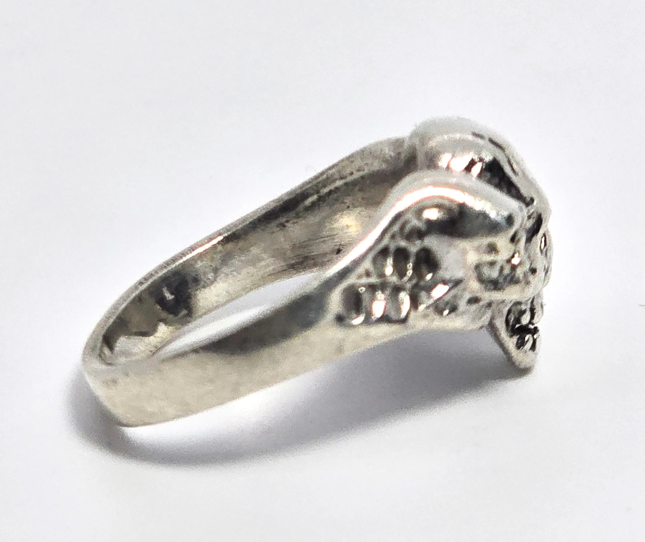 Triple skull head vintage solid sterling silver retro biker gothic ring size 7.5