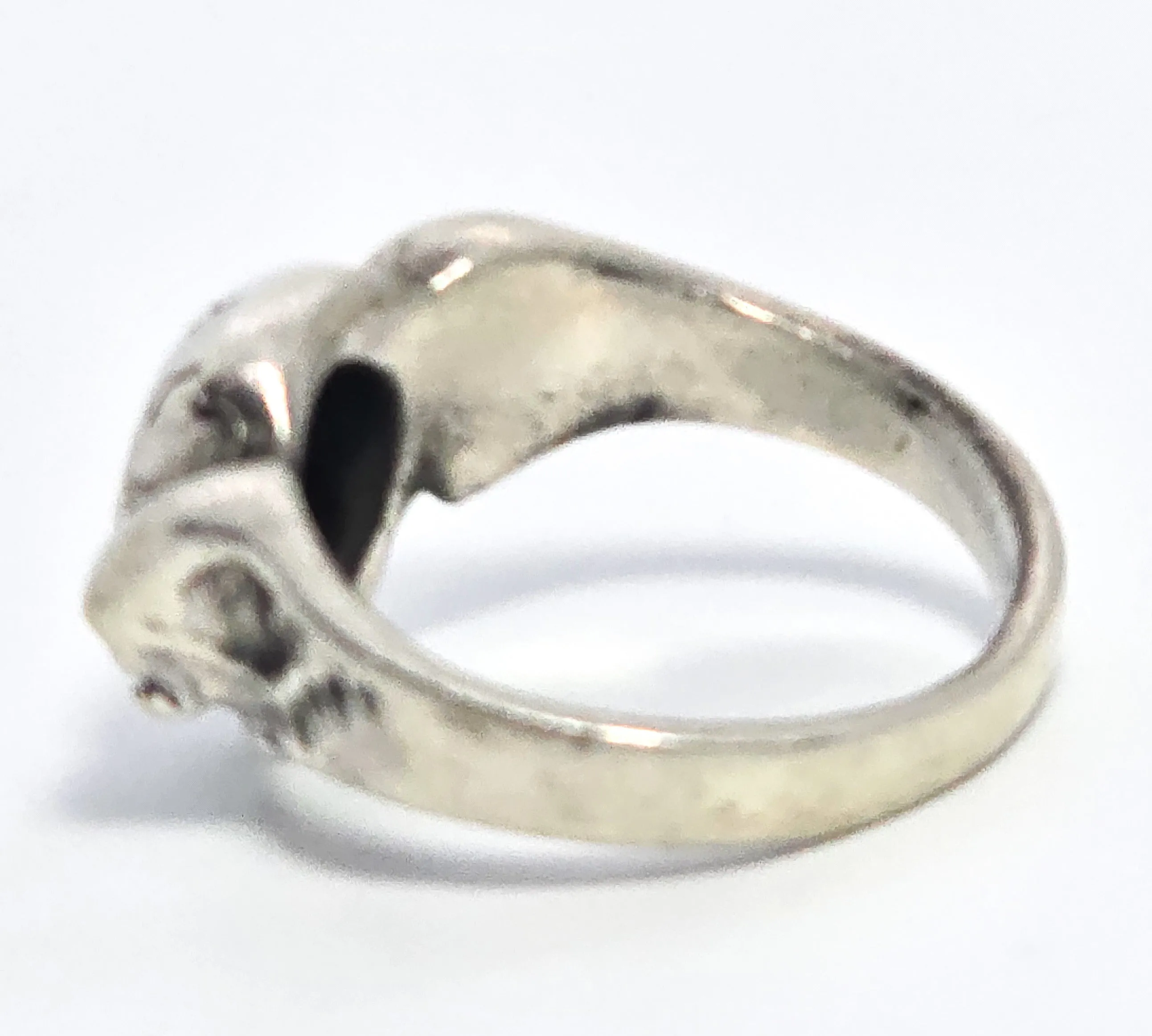 Triple skull head vintage solid sterling silver retro biker gothic ring size 7.5