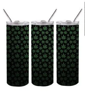 Tumbler- green leaf pattern